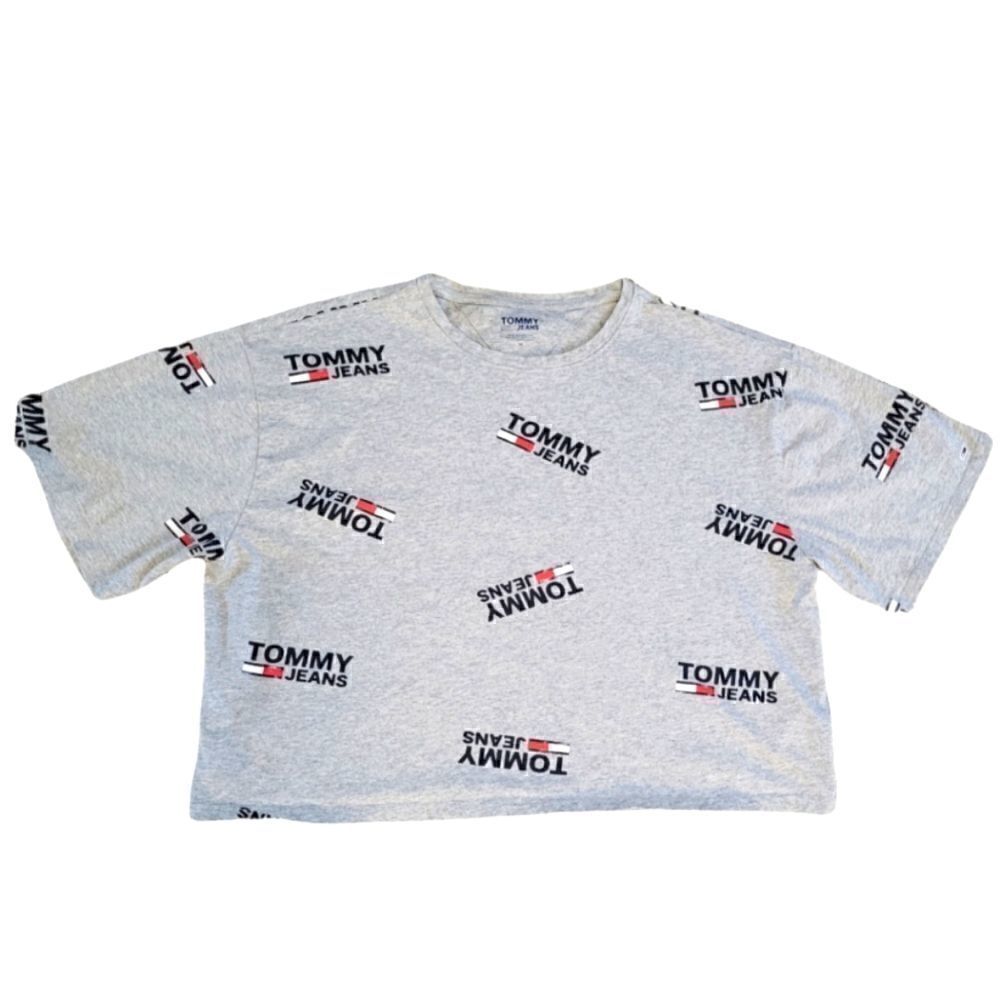 TOMMY HILFIGER TOMMY JEANS GRAY CROP TOP WITH LOGOS SZ. M
